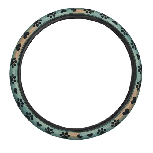 Green Brown Wooden Dog Paw Steering Wheel Cover for Women Men, Non-Slip Steering Wheel Protector Car Wheel Covers, Universal 15 Inch Fit for Auto, Suvs, Truck - color: Green Brown Wooden Dog Paw
