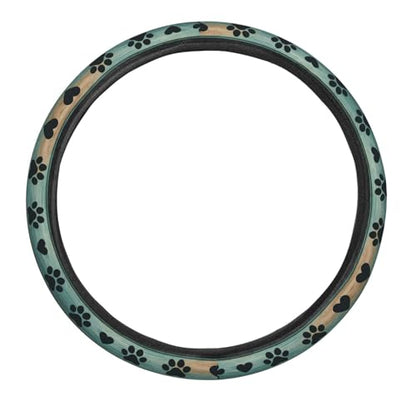 Green Brown Wooden Dog Paw Steering Wheel Cover for Women Men, Non-Slip Steering Wheel Protector Car Wheel Covers, Universal 15 Inch Fit for Auto, Suvs, Truck - color: Green Brown Wooden Dog Paw
