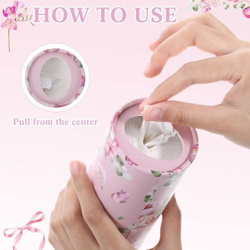 Ctosree 6pk 50 Sheets Car Tissues Holder with Facial Tissues 3-ply Travel Tissue Tubes Box Container Fit for Car Cup Holder Floral Cylinder, 7.1 Inch(Pink,White) - color: Pink,White