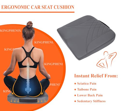 kingphenix Premium Car Seat Cushion, Memory Foam Driver Seat Cushion to Improve Driving View- Coccyx & Lower Back Pain Relief - Seat Cushion for Car, Truck, Office Chair (Leather Dark Gray) - color: Leather Dark Gray
