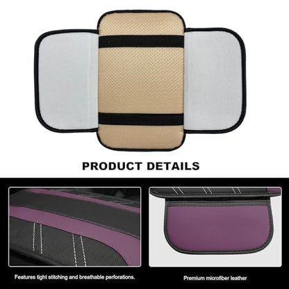 Car Center Console Cover, Leather Auto Arm Rest Protector Cushion with 2 Side Storage Bags, Universal Armrest Cushion Pad Middle Console Cover for SUVs Sedans Trucks (Purple) - color: Purple