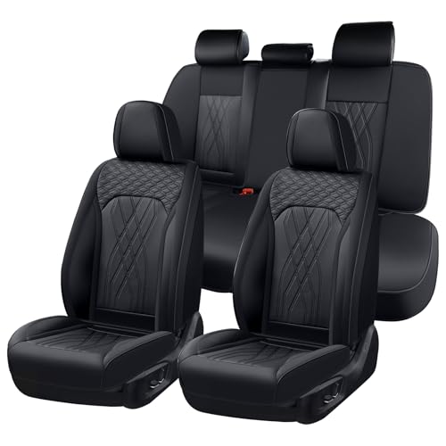 Leather Cars Seat Covers Full Set, Waterproof Automotive Seat Covers Seats Full Wrapping Edge Seat Cushion Non-Slip Breathable Universal Fit for Most Car Truck SUV Seat Protection, Black - color: Black, size: FullSet