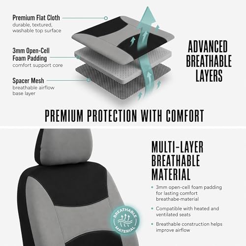 FH Group Universal Fit Gray Black Automotive Seat Covers Combo Set with Steering Wheel Cover and Seat Belt Pad fits Most Cars, SUVs, and Trucks (Airbag Compatible and Split Bench) - color: Gray/Black