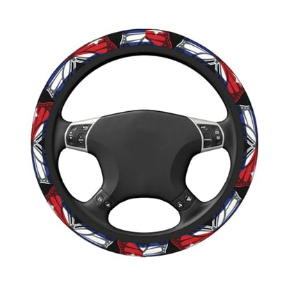 Butterfly Cuban Flag Breathable Neoprene Steering Wheel Cover - Anti-Slip Floral Design Universal Fit for Cars/Trucks/Suvs (14.5"-15" Inch) - color: Butterfly Cuban Flag