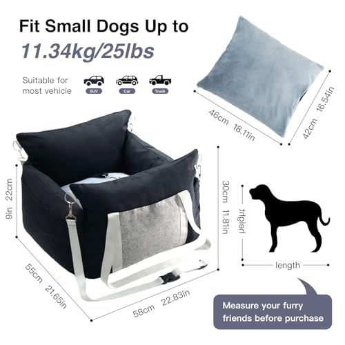 Pet Car Booster Seat for Small Dogs up to 25 lbs with Safety Straps, Storage Pockets, Travel Carrier Bed with Detachable Cover, Machine Washable (Black) - color: Black