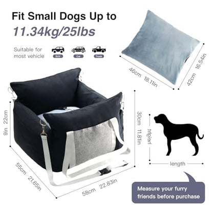 Pet Car Booster Seat for Small Dogs up to 25 lbs with Safety Straps, Storage Pockets, Travel Carrier Bed with Detachable Cover, Machine Washable (Black) - color: Black