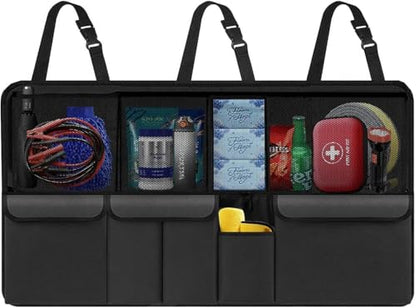 Car Trunk Organizer with 9 Large Pockets, Car Storage Organizer for SUV/MPV/Truck, Space Saver Travel Accessories (Black)