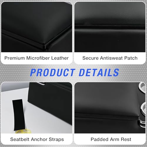 Universal Truck Seat Organizer with Cup Holders, Rear Bench Seat Center Consoles with Armrest Middle Storage Box, Padded Top Lid for Armrest, Black