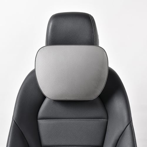 Genuine Leather Car Neck Pillow for headrest,Support Drive Seats Head Cushion,Real Cow Leather,11.8x7.5”,Plant-Based Polyester,Thickness & Height Adjustable,Inner Liner fillable(Grey,1p) - color: Grey, size: 1P Cowhide Leather neck pillow