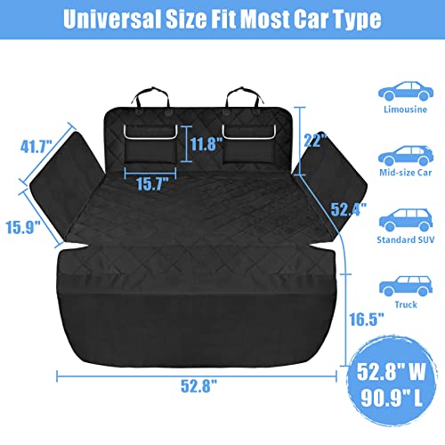 F-color SUV Cargo Liner for Dogs - Waterproof Pet Cargo Liner with Side Flaps, Comfort Dog Cargo Cover with Bumper Flap, Scratchproof Non-Slip Large for Full-Size SUVs Vans, 55 x 93 Inch, Black - color: Black with Pockets, size: Large Extended (With Flaps