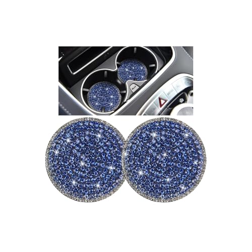 Bling Car Cup Holder Coaster, 2PCS 2.75 Inch Crystal Rhinestone Anti Slip Vehicle Drink Cup Mat for Women Girls, Auto Interior Embedded in Ornaments. Universal for SUV RV Truck (Blue) - color: Blue