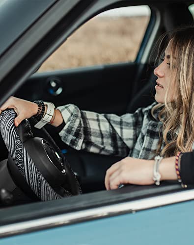 SEG Direct Boho Steering Wheel Cover with Baja Blanket Cloth, Ethnic Style Auto Wheel Cover Made of Coarse Flax, Fits 14 1/2-15 1/4 inches Car Wheel - color: Zebra White