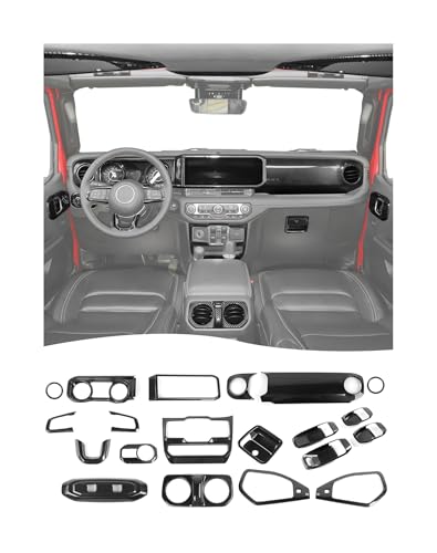 Hoolcar 21Pcs Full Set Interior Decoration Trim Kit for Jeep Wrangler JL JLU Gladiator JT 2024+ Central Control Panel Reading Light Air Conditioning Vent Cover Trim, Carbon Fiber - color: Carbon Fiber