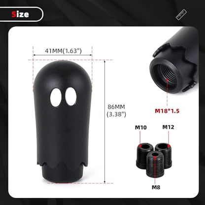 Ghost Shift Knob, Aluminum Weighted Automotive Gear Shift Manual knobs Lever with 3 Threaded Adapters M8 M10 M12 x 1.25, Universal for Vehicle Funny Cool Spooky Car Accessories (Black) - color: Black