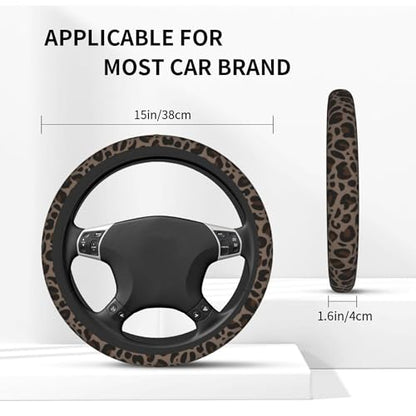 Cheetah Print Steering Wheel Cover Coffee Leopard Print Steering Wheel Cover Breathable Universal for 15 Inch Anti-Slip Car with 2 Pieces Car Coasters Suitable for Men Women Cheetahs - color: Cheetah Print