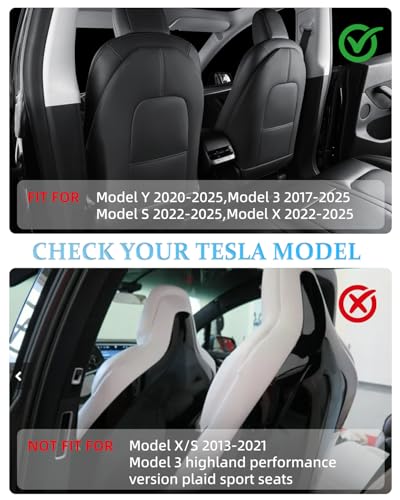 Seat Back Protectors Fit for Tesla Model Y & Model 3 & Model S/X (Fit 2025 Model Y & 2024–2025 Model 3 Highland), Premium Wear-Resistant Kick Mats with Organizer Pocket, Set of 2, Black