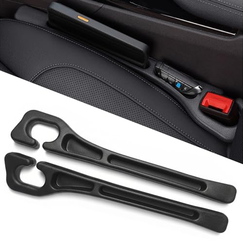 Car Seat Gap Filler Organizer of 2 – Universal Car Gap Seat Filler with Storage Pockets, No Drop Seat Guard for Phones, Keys & Cards, Car Accessories for Most Cars Trucks SUVs (Black)