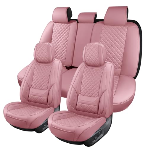 Pink Leather Car Seat Covers Full Set Breathable Seat Protectors Waterproof Automotive Seat Covers Universal Fit for Most Cars SUVs Trucks Vehicles - color: PINK4, size: Full Set
