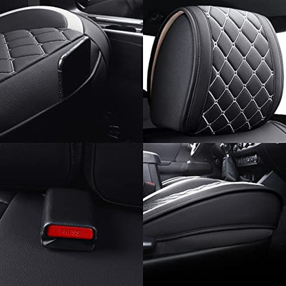 Tomatoman Tacoma Seat Covers Customized for 2005-2025 2026 Sport Double Cab SR V6 Pickup Truck, Waterproof Faux Leather Car Cushions(2 PCS Front, Black-White) - color: 2 PCS Front/Black-White
