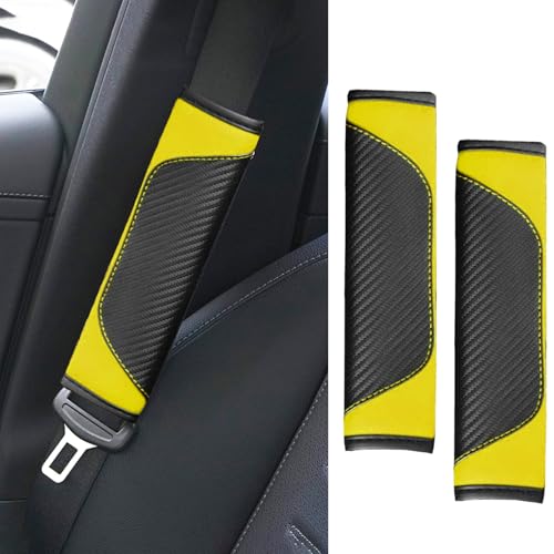2PCS Car Seat Belt Cover Pad, Soft Carbon Fiber Leather Seatbelt Shoulder Protector for a More Comfortable Driving, Universal Safety Belt Strap Cover to Protect Your Neck (Yellow) - color: Yellow