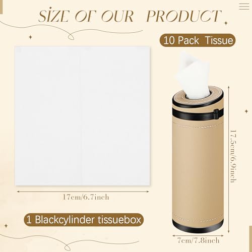 1 Pcs Car Tissues Cylinder Leather Round Container Car Tissues Holder with Tissue Paper with Window Breaker for Vehicle Bathroom Office(Beige) - color: Beige