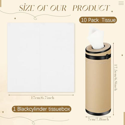 1 Pcs Car Tissues Cylinder Leather Round Container Car Tissues Holder with Tissue Paper with Window Breaker for Vehicle Bathroom Office(Beige) - color: Beige