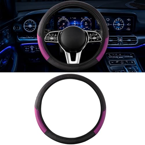 Car Steering Wheel Cover, 15 inch Carbon Fiber Microfiber Anti-Slip Breathable PU Leather Elastic Steering Wheel Protector, Car Interior Accessories for Most Cars (AD-Purple) - color: AD-purple