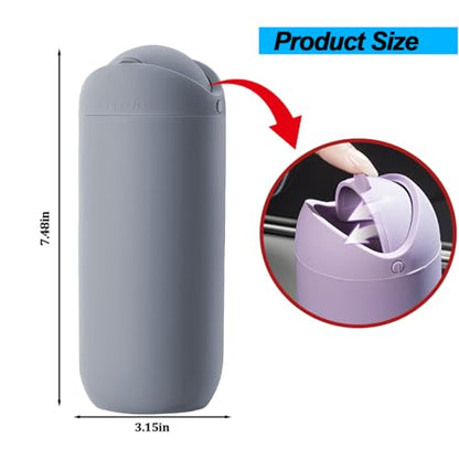 Car Trash Can with Lid, Portable Silicone Vehicle Cup Holder Dustbin Garbage Can, Compact Round Automobile Interior Rubbish Bin Garbage Container, Universal for RV Truck SUV (Gray) - color: Gray