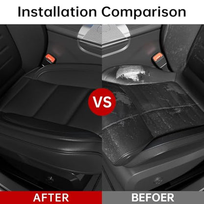 2Pcs Car Seat Cover Front PU Leather Seat Covers Universal Bottom Seat Covers for Most Vehicles,Sedan,Truck,SUV,21.26 inches in Length and 21.26 inches in Width (Black-Front Bottom 2 Piece) - color: Black-Front Bottom 2 Piece