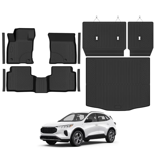 Custom Fit Floor Mats for Ford Escape 2020-2025 2026 (NOT Fit Hybrid), All Weather TPE Floor Liners with Trunk Mat & Backrest Protectors & Door Sill Guard, Odorless Full Set Interior Accessories - size: 2)Escape Gas Set|2020-2026