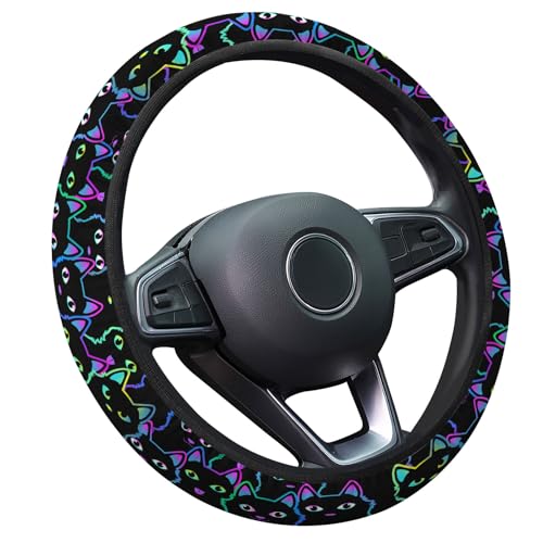 GENANY Neon Cat Steering Wheel Cover, Non Slip Polyester Car Wheel Protector for Car SUV Truck, Universal 15 Inch - color: 11. Neon Cat