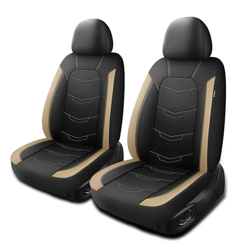 HChengkikz Beige Seat Covers, Sport and Breathable Seat Covers, Anti-Slip Universal Fit Automotive for Cars Sedan SUV and Truck (2 Pieces, Front Seat, Black+Beige) - color: N2 Black Beige, size: Front Seat
