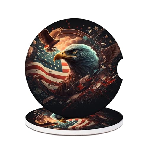 American Eagle Flag Car Coasters for Cup Holders, 2 Pack Absorbent Ceramic Car Cup Coasters Interior Accessories 2.56 Inch for Women Men - color: American Eagle Flag