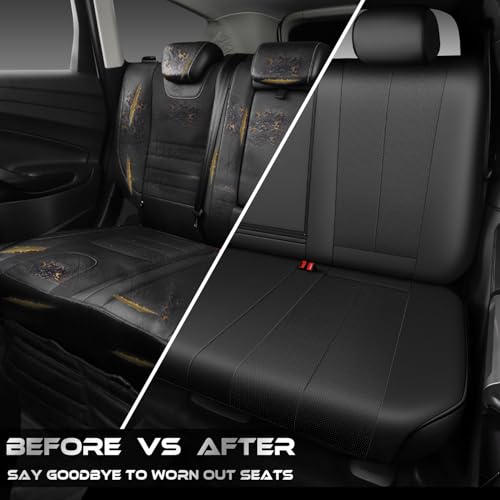 CAR PASS Back Car Seat Covers, Water Resistant Nappa Leather Rear Bench Seat Cover Universal Fit for Cars, SUVs, Vans, Trucks, Automotive Backseat (Rear, Black) - color: Pure Black, size: Rear
