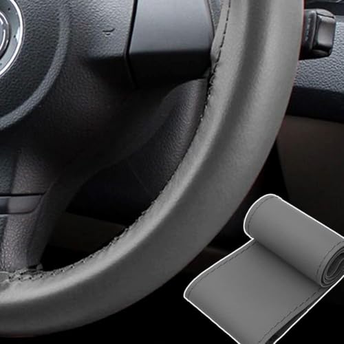 38cm/15 Inch Hand Sewing Steering Wheel Cover Breathable Anti-Slip Leather Steering Wheel Cover for Nissan Qashqai Toyota Camry RAV4 VW Golf - color: Gray