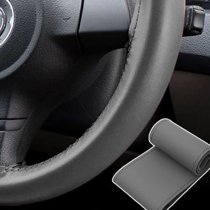 38cm/15 Inch Hand Sewing Steering Wheel Cover Breathable Anti-Slip Leather Steering Wheel Cover for Nissan Qashqai Toyota Camry RAV4 VW Golf - color: Gray