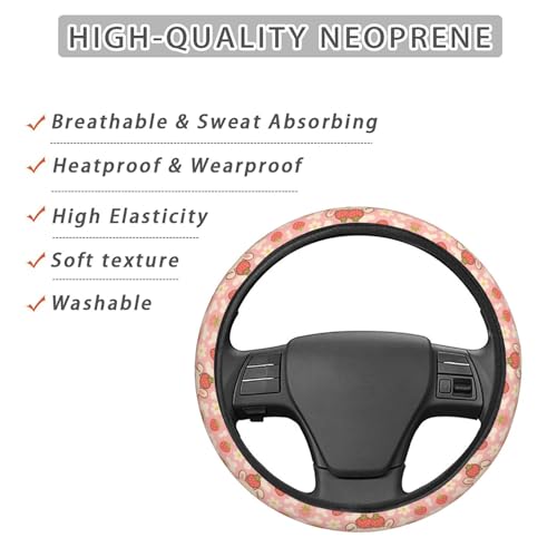 Cute Pink Strawberry Bunny Steering Wheel Cover for Women Men, Non-Slip Steering Wheel Protector Car Wheel Covers, Universal 15 Inch Fit for Auto, Suvs, Truck - color: Cute Pink Strawberry Bunny