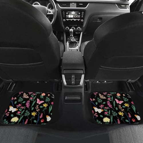 Butterfly Floral Leaf Car Floor Mats Front & Rear Full Set with Non Slip Rubber Backing, All Weather Protection Set of 4 Car Essentials - color: Butterfly Floral Leaf