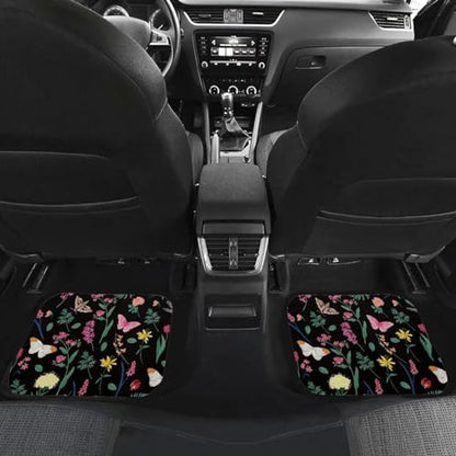 Butterfly Floral Leaf Car Floor Mats Front & Rear Full Set with Non Slip Rubber Backing, All Weather Protection Set of 4 Car Essentials - color: Butterfly Floral Leaf