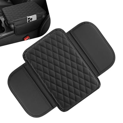Car Arm Rest Cover, Thin Center Console Driver Elbow Support Cushion with Side Storage Pocket, Scratch-resistant Protective Pad, Interior Accessory for Most Cars Trucks Vans (Black)