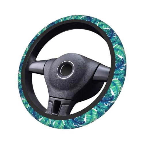 Tropical Palm Leaves Steering Wheel Covers Non Slip Neoprene Steering Wheel Protector Cover Universal 15 Inch for Men Women - color: Tropical Palm Leaf Leaves
