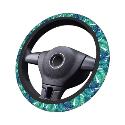 Tropical Palm Leaves Steering Wheel Covers Non Slip Neoprene Steering Wheel Protector Cover Universal 15 Inch for Men Women - color: Tropical Palm Leaf Leaves