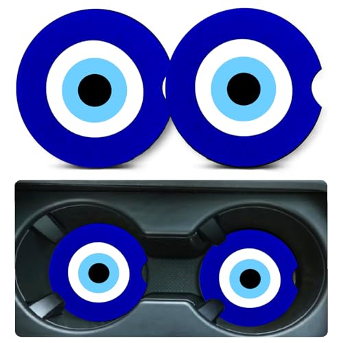 Car Coasters for Cup Holders,2 Pack Blue Evil Eye Car Cup Holder Coasters,2.75" Universal Size Anti Slip Rubber Mat,Automotive Cup Holder Decal Decor Accessories,Evil Eye Gifts for Men,Women Mom - color: Blue Eyes