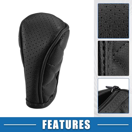2.3'' Width Car Shift Knob Cover Sleeve Zipper Style Universal Interior Shift Gear Cover Trim Accessories Decorative Faux Leather Black