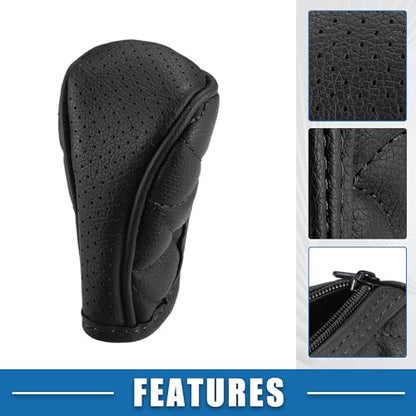 2.3'' Width Car Shift Knob Cover Sleeve Zipper Style Universal Interior Shift Gear Cover Trim Accessories Decorative Faux Leather Black