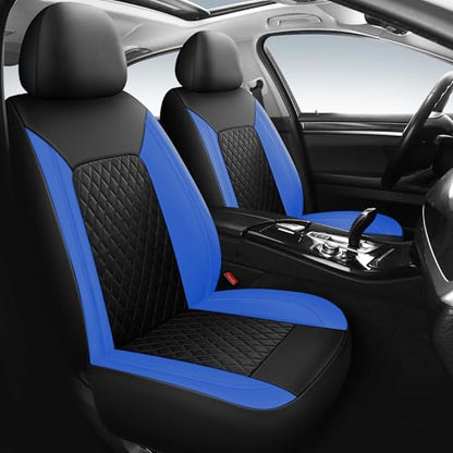 HChengkikz Car Seat Covers, Breathable and Waterproof Seat Covers, Luxury PU Universal Fit Automotive Airbag Compatible for Cars Sedans SUV and Truck (2 Pieces, Front Seat, Black + Blue) - color: N1 Black Blue, size: Front Seat