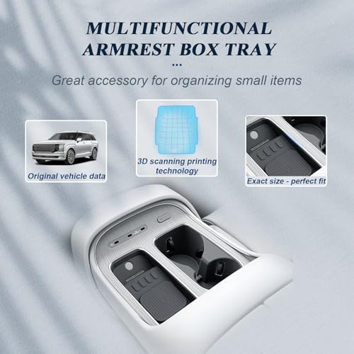 BIBIBO for 2026 Hyundai Palisade Center Console Organizer 2026 Hyundai Palisade Lower Center Console Organizer+ Insert Cup Holder& Wireless Charging Mats 2026 Palisade Console Insert Tray - color: Black-(Cup Holder+Console Under Tray)