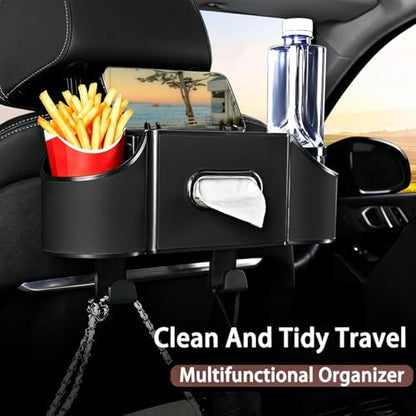 Back Seat Car Organizer,4 in 1 Multifunctional Car Back Seat Storage Box with Drink Cup Holder Tissue Box, for Hold Phone,Snacks, Drinks, Handbag-Black-2Packs - color: Black-2Pack