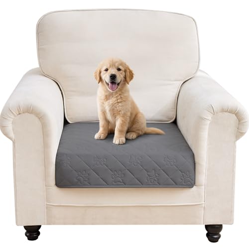 PAWFINITY Waterproof Armchair Couch Cover for Dogs, Washable Pet Blanket, Paw Print Quilted, Pet Hair Resistant, Scratch-Resistant Furniture Protector for Single Sofa & Chair, 30x30 Inch, Grey - size: 30x30 inch (pack of 1)