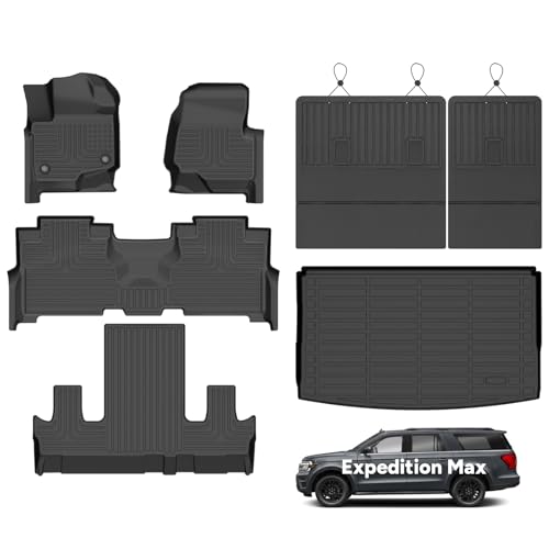 Wayhigh® All Weather Floor Mats and Cargo Mat Set for Ford Expedition Max 7 Seats 2021-2024 TPE Car Mats with Backrest Mat Waterproof Heavy Duty Floor Liners for Expedition Max Accessories - style: 7) For Ford Expedition Max 7 Seats / 2021-2024 / Floor Ma